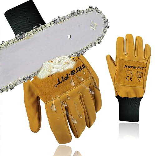 Guantes forestales de seguridad de piel de vacuno para trabajos con motosierra