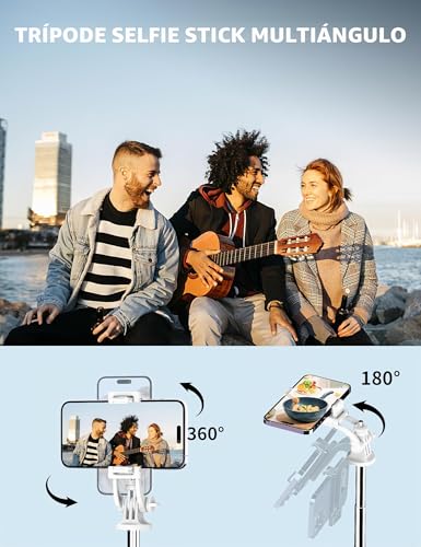 Miniatura 5 de 180CM Palo Selfie Trípode, Tripode para Movil Extensible, Trípode de Teléfono Flexible con Control Remoto Desmontable, 360 ° Rotación, Compatible con iPhone 15 14 13 12 11 Pro, Android, GoPro, Cámara