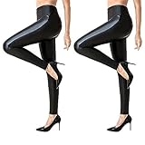 Kunstleder leggings damen: Hochwertige 4-Wege-Stretch-Kunstleder-Leggings mit dünnem Fleece-Futter machen Sie bequemer zu tragen, wärmer. Passen sich Ihrem Körper gut an und sind nicht durchsichtig. (Bitte beachten Sie das fünfte Bild für die Größentabelle)