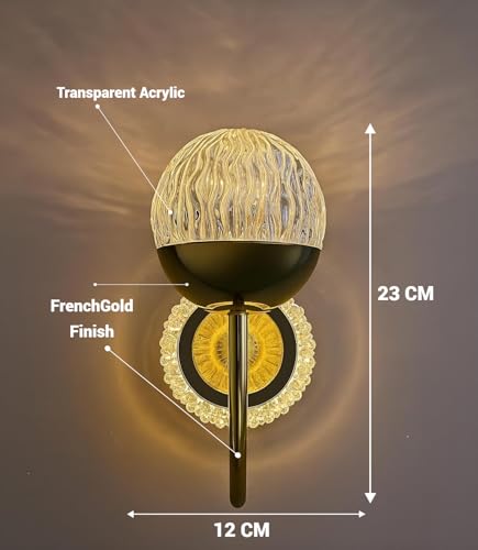 Image of FILLISKA Luxurious Acrylic Crystal Wall Lamp with Adjustable Colour Changing Function, Elegant Finish (FrenchGold-7829)(1 Year Warranty)