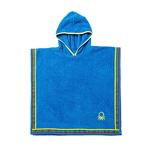 UNITED COLORS OF BENETTON Albornoz Poncho De Niño 85X85Cm 380GSM 100% Algodón, Durabilidad Excepcional, Agradable al Tacto, Certificación Oeko-Tex, Apto lavado a máquina, Azul Kids