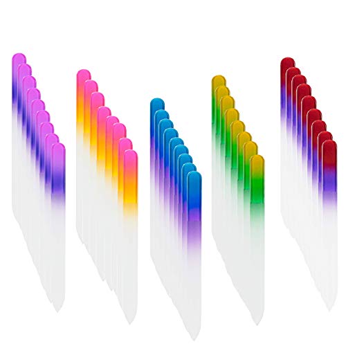 40 Pcs Glass Nail File Bulk with Plastic Sleeve, Crystal Fingernail Files, Double Sided Finger Nail Files, Professional Manicure Nail Care, Christmas Gifts for Women Girls