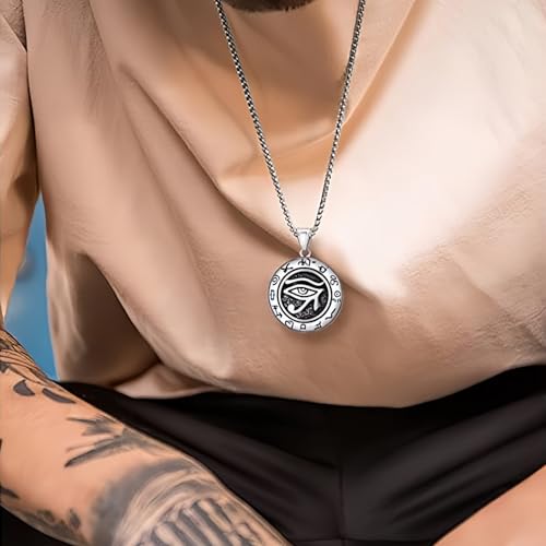 3Pack Set Eye of Horus Pendant Chain Necklace for Men Women,Stainless Steel Ancient Egyptian Men Necklaces,Titanium Steel Black Gold Silver Egyptian Eye of Ra Horus Pendant Charm Protection Amulet Necklace Jewelry for Men Women2
