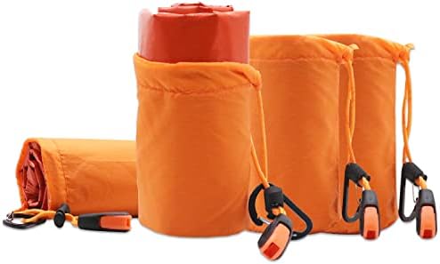 ini moni Emergency Blankets Pack of 4 Extra-Thick Thermal Blanket with Whistle, Survival Gear for Hiking, Camping, Running, First Aid Essentials, Space Blanket, (Orange)
