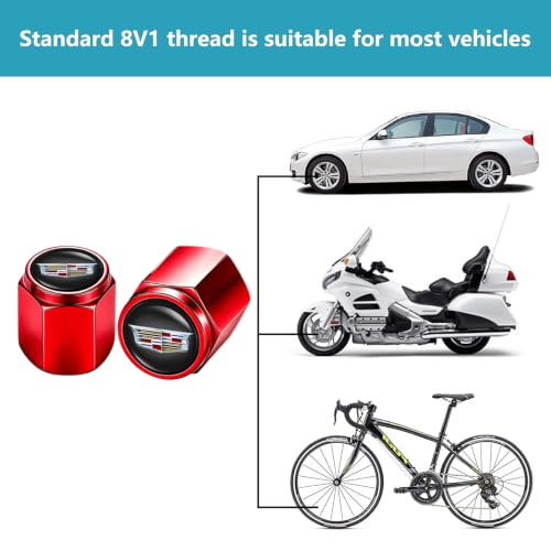 Image of Tire Valve Stem Caps for Cadillac Metal Car Wheel Air caps Auto Valve Stem Caps Accessories 4 Pack Red.