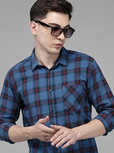 Image of VOI Jeans Men's Blue Slim Fit Checks Casual Shirt-VOSH1685-Shirt