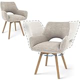 JIJIAN Juego de 2 Sillas de Comedor Giratorias 360° con Reposabrazos y Patas de Madera, Color Topo