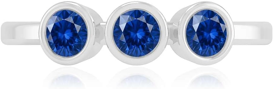 Blue Sapphire Ring for Women in 14K Gold or 925 Sterling Silver – Natural Blue Sapphire Three Stone Bezel Set Ring – Dainty September Birthstone Jewelry Gift