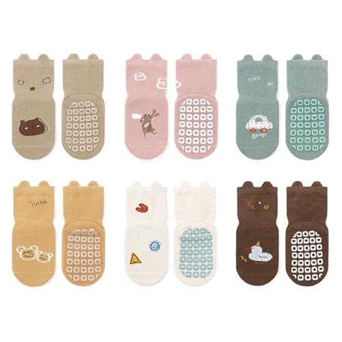 TootyTots Calcetines antideslizantes para bebés y niñas, 6 pares de calcetines de algodón para bebés y niñas, 6 pares de bonitos colores D, 1-3 años