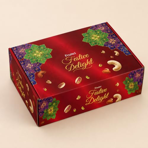 Image of Fruitri Premium Rakhi Gift Hamper for Brother - Complete Rakshabandhan Combo with 2 Rakhis, Chocolate Almonds, Trail Mix, Cranberries - 300g, Peri Peri Makhana, Roli Chawal & Greeting Card