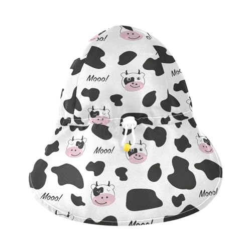 Baby Sun Hat for Girls Boys Cute Cow Moo Face Printed, Toddler Beach Bucket Hats Black White for Camping Travel Outdoor 2-4T4