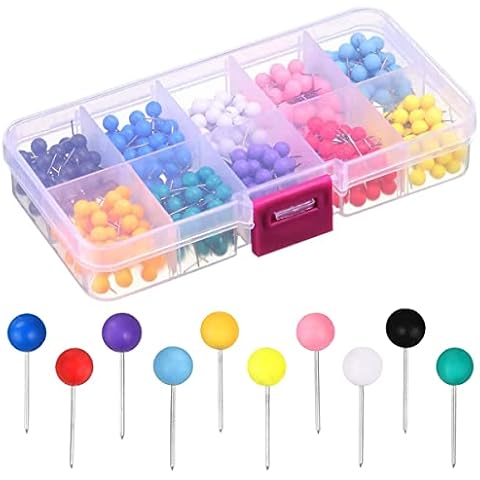500 Pcs Map Push Pins Map Tacks,1/8 Inch 10 Colors Plastic Round Head Tacks with Steel Points for World Map, Cork Board,Fabric Marking Cover