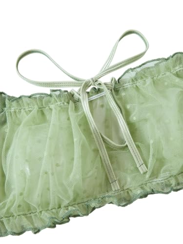 Image of Lilosy Sexy Stretch Ruffle Tie Sheer Mesh Lingerie Set Outfits