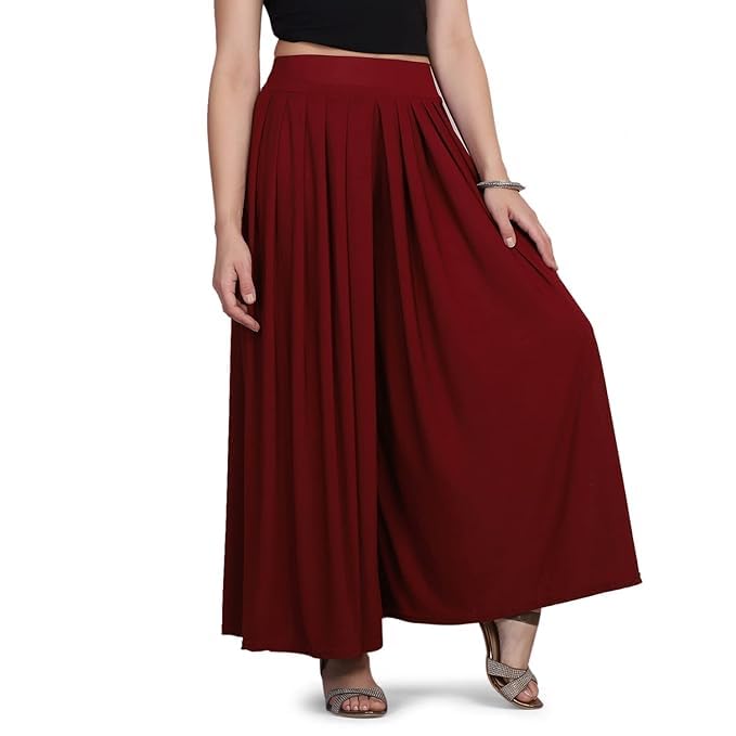 Image of Women's Lyakara Fabrics Solid Pleated Flared Palazzo Pants