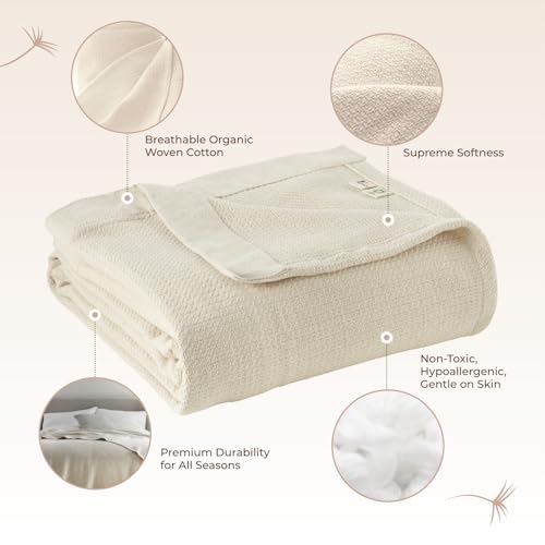 Image of 100% Organic Cotton Blanket - GOTS & Fairtrade Certified Organic Cotton Throw Blanket for Bed with a Heavy & Breathable Single Knit Weave - Great as Bedspread or Coverlet (Natural, King /Cal King)