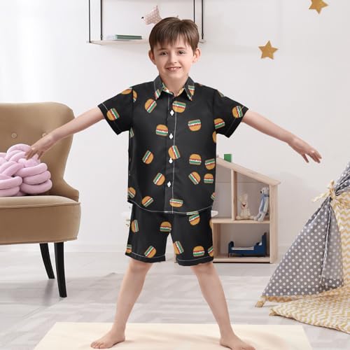 Image of Sunflower Floral Yellow Black Short Sleeve Hawaiian Button Down Shirts and Short Sets for Boys Toddler Summer Outfits