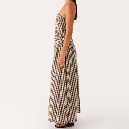 Image of Women Tube Top Maxi Dress Summer Strapless Backless Bodycon Long Bandeau Dress Elegant Off Shoulder A Line Dresses