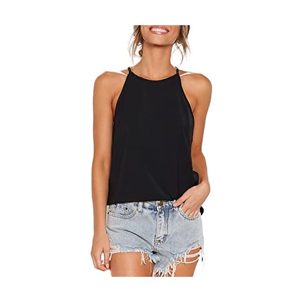 LouKeith Womens Tops Sleeveless Halter Racerback Summer Casual Shirts Basic Tee Shirts Cami Tank Tops Beach Blouses Black M