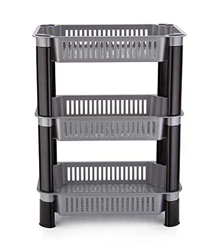 Image of U-Max Multi Tire Kitchen Storage Rack, Plastic Utility Shelf Organiser, Space Saving Storage Solution, Revolving Vegetable Rack (Silver-Regular, 3)