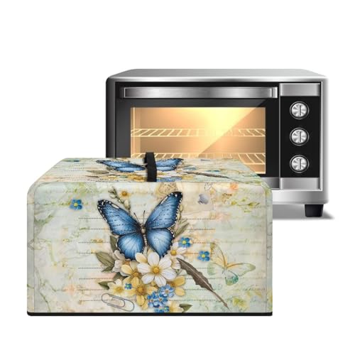 Image of Microwave Oven Dust Cover, Stain-Resistant Kitchen Electrical Appliance Cover Countertop Ovens Decorations, S, 18.25 x 14.5 x 11 Inches, Butterfly Flower Retro Letter Print