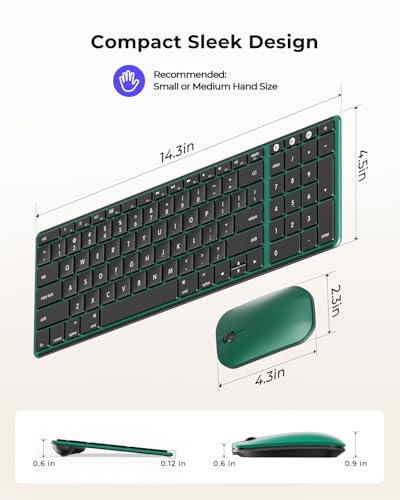 Image of seenda SKM64-2 Bluetooth Wireless Keyboard Mouse Combo for Mac MacBook iPad | Triple Bluetooth for 3-Device Switching, Silent, Rechargeable, Compact Slim Combo for MacBook Pro /Air iPhone, Black Green