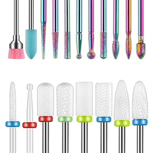 Lot de 19 forets à ongles, 1,9 cm, lime à ongles électrique diamant et lime à ongles en gel acrylique en céramique, outils de nail art, embouts de retrait...