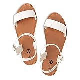 Rekayla Flat Faux Leather Ankle Strap and Adjustable Buckle Sandals for Women White 07