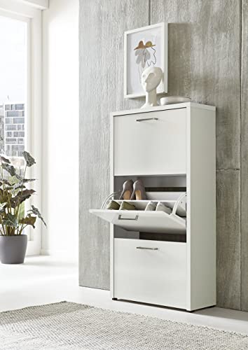BMG Möbel Schuhkipper »Siena« (Schuhschrank Schuhregal Schrank Garderobe, 3 Klappen), Metallgriffe, 18 Paar Schuhe (Weiß/Weiß Hochglanz) BMG Möbel Schuhkipper »Siena« (Schuhschrank Schuhregal Schrank Garderobe, 3 Klappen), Metallgriffe, 18 Paar Schuhe (Weiß/Weiß Hochglanz)