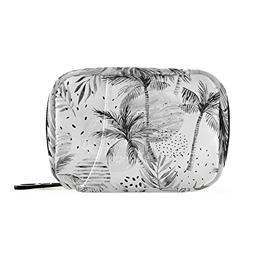 Summer Sun Seamless Tropical Palm Tree Leaves, Black Dots Rain Drops Pill Case with Removable Internal Plastic Boxes Organizer, Zippered Carrier Small Medicine Bag Holder, Travel Storage Container
