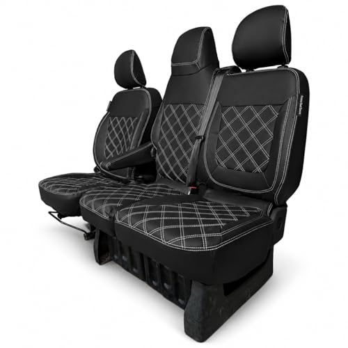 Seat Covers for Renault Trafic 2014 Onwards | Vauxhall Vivaro 2014-2019 | Fiat Talento | Nissan NV300 | Nissan Primastar | Tailored Leatherette Heavy Duty Seat Cover [MUST HAVE FOLDING MIDDLE SEAT]