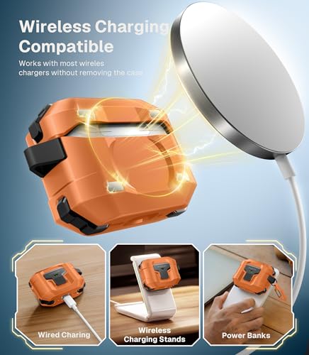 Image of MOBOSI for AirPods Pro 3 Case 2025 with Drop-Proof Lock, Cleaning Kit & Keychain, Compatible with MagSafe, Military-Grade Protection Hard Cover for iPods Pro 3rd Generation, Orange