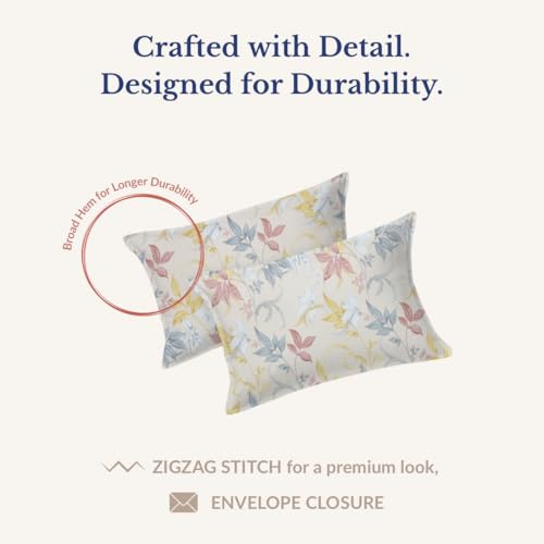 Image of Jaipur Weaves Queen Size Fitted Bedsheet Cotton with Elastic, 100% Pure Cotton Double Bed Fitted Sheet with 2 Pillow Covers, 240 TC, 60x78 Inches up to 8-inch Mattress, Floral Design - (Orange Floral)