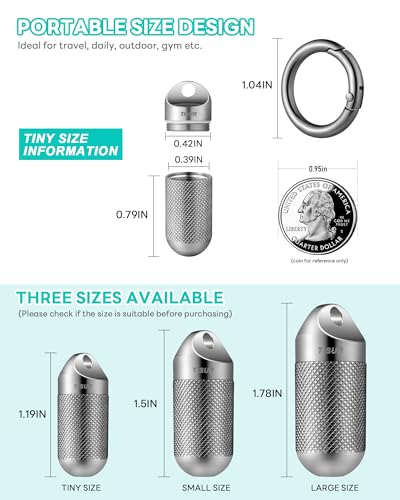 Image of TISUR Titanium Keychain Pill Holder Small Metal Pill Case | Portable Waterproof Pill Container,Travel Pill Bottle Box for Purse