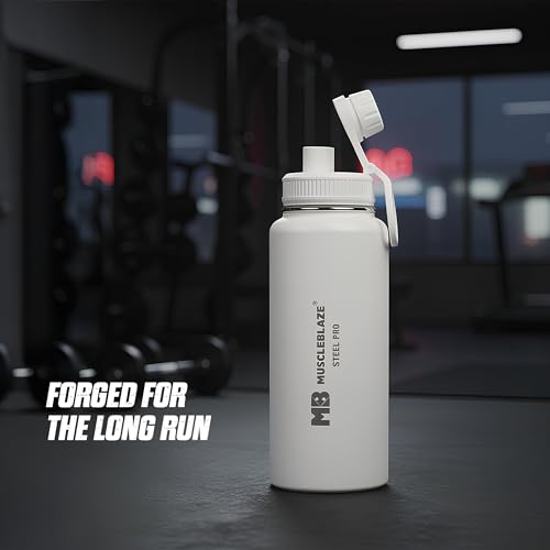 Image of MuscleBlaze Stainless Steel Vacuum Insulated Water Bottle (White, 1L)