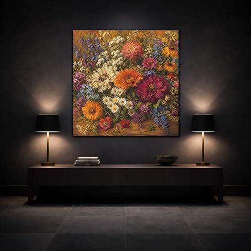 Tableau fleurs de style impressionniste au-dessus d'une console