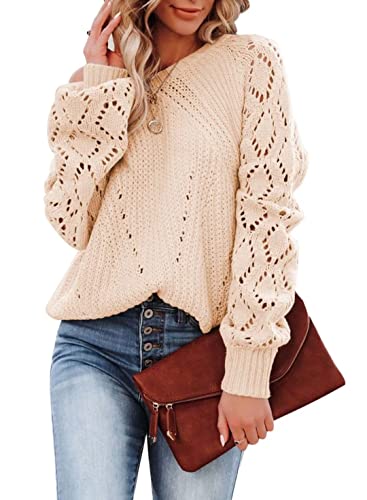 Fekoafe Womens Fall Tops Crochet Women Sweater Ladies Sweaters Lace Crochet Light Sweaters For Women Beige L #TOP12