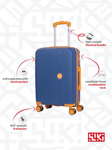 Image of Wiki Zine 8 Wheel Hardside Polycarbonate Trolley by Wildcraft,Large,Navy Yllw