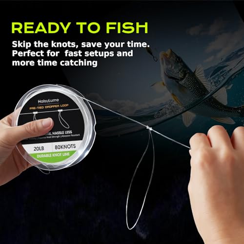 Image of Pre-Tied Dropper Loop Knots Fishing Line, 80 Knots Monofilament Leader with 5.5 inch Loop Diameter & 18 inch Spacing, Saltwater & Freshwater Fishing Knots Line for Sea Bass, Snapper, Cod