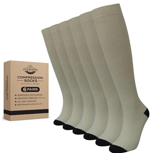 Image of Diamond Star 6 Pairs Compression Socks for Men & Women, Knee High Socks