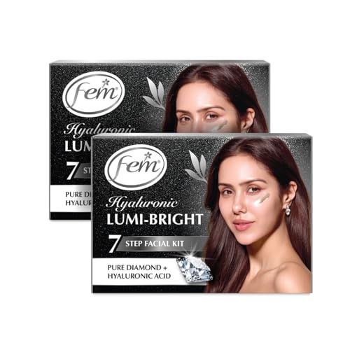 Image of Fem Hyaluronic Lumi-Bright Facial Kit with Pure Diamond & Hyaluronic Acid - 70ml (35ml x 2) | Instantly Brightens & Hydrates | Reduces Dullness & Dark Spots | Gives Luminous, Smooth & Youthful Skin