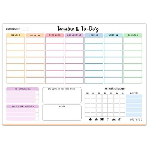 Weekly Planner Pad 50 Sheets Including Activity Tracker, Weekly Goals and Notes, Without Date, Practical Diary and To-Do List, Daily Planner, DIN A4 (Colourful) Cover