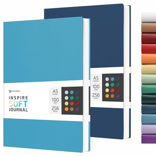 PAPERBAY A5 Notebook Soft Cover Journal Lined, Medium Softcover Notebook Vegan Leather Journals for Men Women Writing, Ruled Thick Paper Flexible Junk Diary 256 Pages 2-Pack (Teal-Oxford)