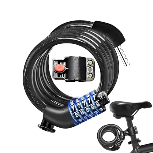 Candado de cable para bicicleta, antirrobo, cable de 5 dígitos, antirrobo reajustable para bicicleta al aire libre, camping, scooter, sendero, ciclismo, escuela, montaña, playa