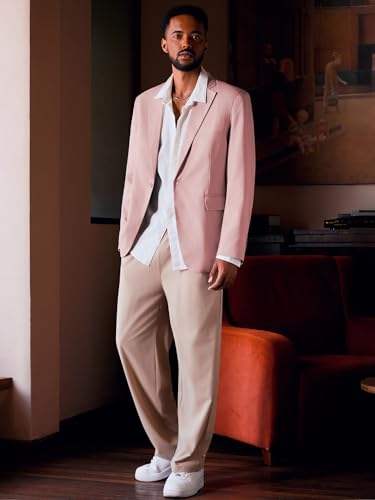 Image of MAGE MALE Men's One Button Suit Jacket Elegant Solid Color Blazers Slim Fit Lightweight Sport Coats Blazer