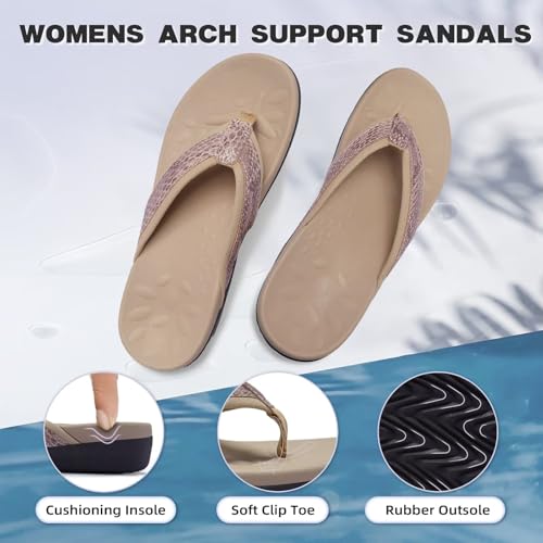 Image of MEGNYA Womens Orthotic Flip Flops, Plantar Fasciitis Sandals for Flat Feet with Arch Support Thong Style Flip Flops, Comfortable Walking Sandals for Beach, Vacation