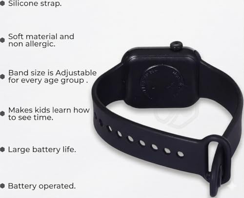 Image of Kids Digital led Smart Watch with Waterproof Digital Display, Black Silicone Band, Square Dial