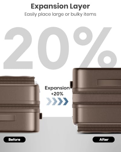 Image of Joyway Expandable 5 Piece Luggage Sets with Front Pocket, Coffee | Top Opening Suitcase, Laptop Compartment, Silent Spinning Wheels, Includes Backpack & Bag, Great For Family Travel