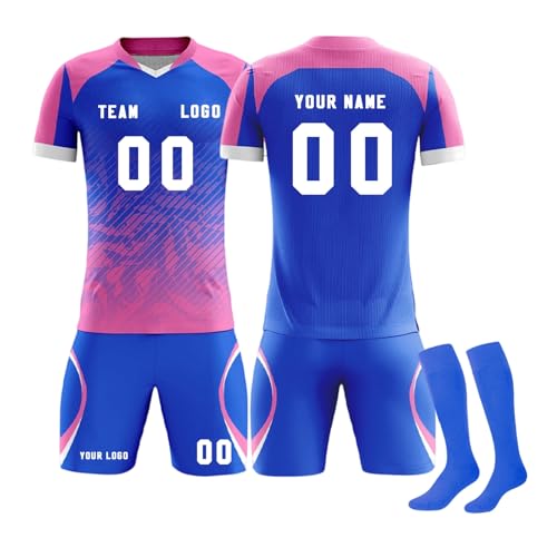 Equipación de Fútbol Personalizada para Adultos y Niños, Camisetas de Nombre y Número y Logotipo, Conjunto Top Pantalón Corto y Calcetines, Gimnasio Entrenamiento Partido Juego