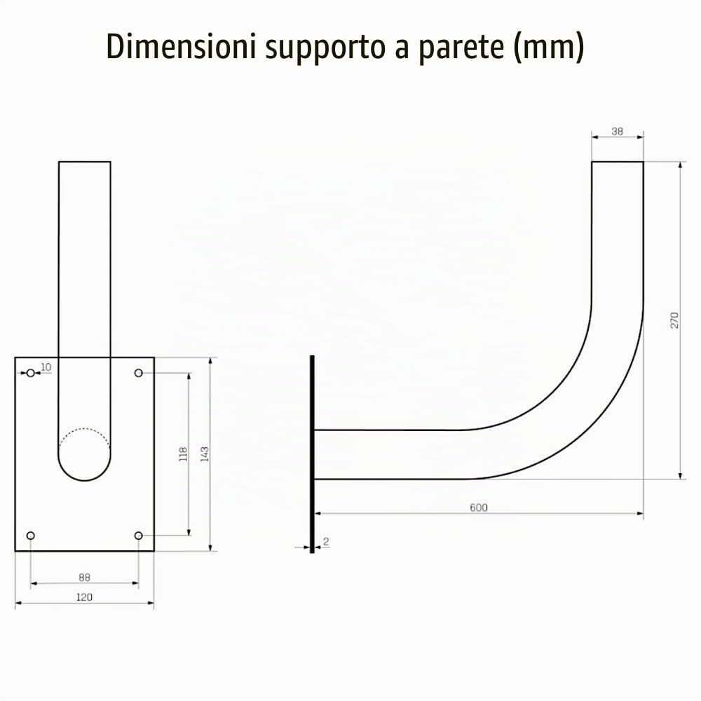 Wessper Supporto a Parete 60 in Acciaio per Antenna Parabolica