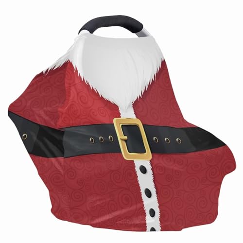 Image of Santa Car Seat Cover Baby Carseat Cover, Car Christmas Decorations Lightweight Soft Baby Carrier Cover for Girls Boys, Fit Spring Summer /Hot Days /Warm Weather